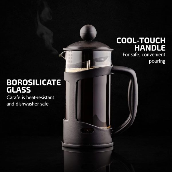 OVENTE French Press Coffee Maker 12 Ounce with Heat Resistant Borosilicate Glass & Stainless Steel 4-Level Filtration System, Portable Cold Brew Coffee Maker for Travel, Camping or Gift, Black FPT12B - Image 2