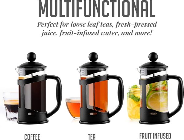 OVENTE French Press Coffee Maker 12 Ounce with Heat Resistant Borosilicate Glass & Stainless Steel 4-Level Filtration System, Portable Cold Brew Coffee Maker for Travel, Camping or Gift, Black FPT12B - Image 5
