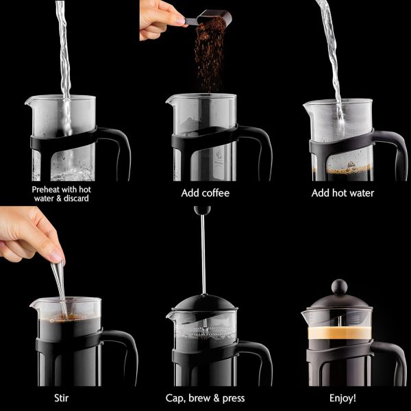 OVENTE French Press Coffee Maker 12 Ounce with Heat Resistant Borosilicate Glass & Stainless Steel 4-Level Filtration System, Portable Cold Brew Coffee Maker for Travel, Camping or Gift, Black FPT12B - Image 9