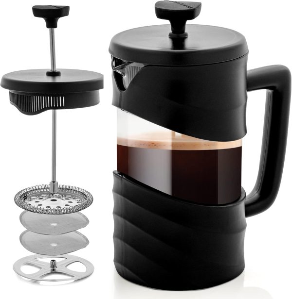 OVENTE French Press Coffee Maker 12 Ounce with Heat Resistant Borosilicate Glass & Stainless Steel 4-Level Filtration System, Portable Cold Brew Coffee Maker for Travel, Camping or Gift, Black FPT12B - Image 11