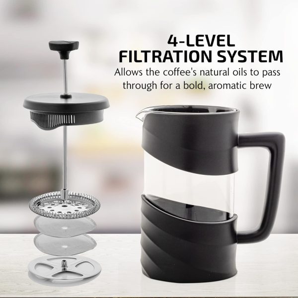 OVENTE French Press Coffee Maker 12 Ounce with Heat Resistant Borosilicate Glass & Stainless Steel 4-Level Filtration System, Portable Cold Brew Coffee Maker for Travel, Camping or Gift, Black FPT12B - Image 13