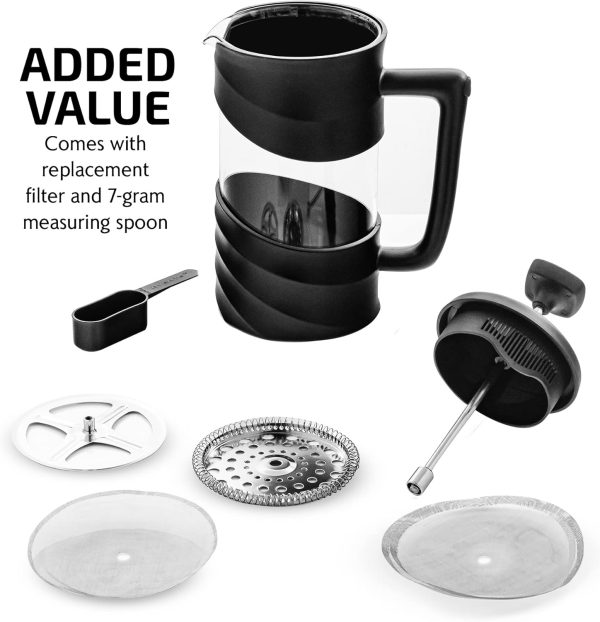 OVENTE French Press Coffee Maker 12 Ounce with Heat Resistant Borosilicate Glass & Stainless Steel 4-Level Filtration System, Portable Cold Brew Coffee Maker for Travel, Camping or Gift, Black FPT12B - Image 17