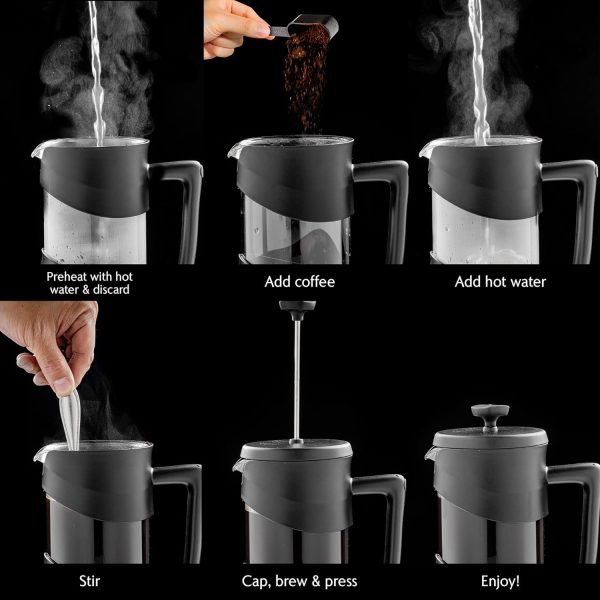 OVENTE French Press Coffee Maker 12 Ounce with Heat Resistant Borosilicate Glass & Stainless Steel 4-Level Filtration System, Portable Cold Brew Coffee Maker for Travel, Camping or Gift, Black FPT12B - Image 18
