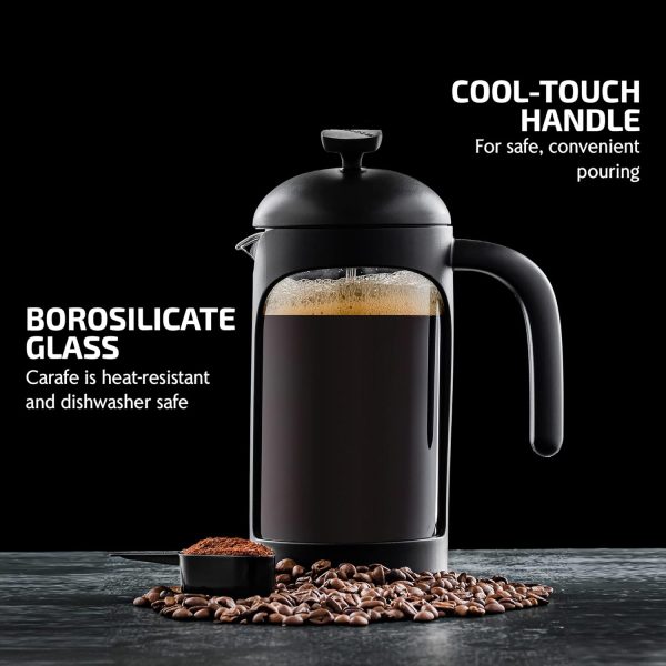 OVENTE French Press Coffee Maker 12 Ounce with Heat Resistant Borosilicate Glass & Stainless Steel 4-Level Filtration System, Portable Cold Brew Coffee Maker for Travel, Camping or Gift, Black FPT12B - Image 21
