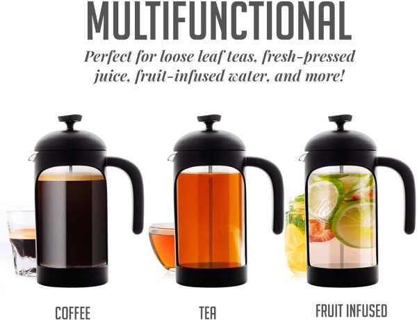OVENTE French Press Coffee Maker 12 Ounce with Heat Resistant Borosilicate Glass & Stainless Steel 4-Level Filtration System, Portable Cold Brew Coffee Maker for Travel, Camping or Gift, Black FPT12B - Image 26