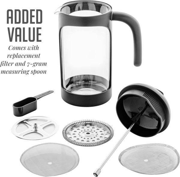 OVENTE French Press Coffee Maker 12 Ounce with Heat Resistant Borosilicate Glass & Stainless Steel 4-Level Filtration System, Portable Cold Brew Coffee Maker for Travel, Camping or Gift, Black FPT12B - Image 27