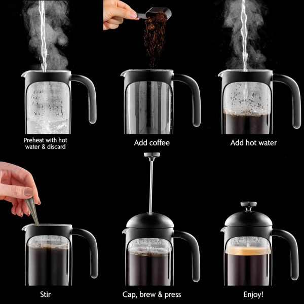 OVENTE French Press Coffee Maker 12 Ounce with Heat Resistant Borosilicate Glass & Stainless Steel 4-Level Filtration System, Portable Cold Brew Coffee Maker for Travel, Camping or Gift, Black FPT12B - Image 28