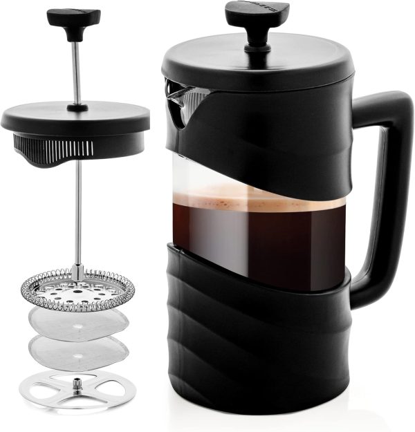 OVENTE French Press Coffee Maker 12 Ounce with Heat Resistant Borosilicate Glass & Stainless Steel 4-Level Filtration System, Portable Cold Brew Coffee Maker for Travel, Camping or Gift, Black FPT12B - Image 30
