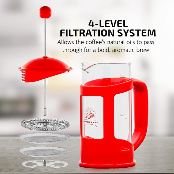 OVENTE French Press Coffee Maker 12 Ounce with Heat Resistant Borosilicate Glass & Stainless Steel 4-Level Filtration System, Portable Cold Brew Coffee Maker for Travel, Camping or Gift, Black FPT12B - Image 39