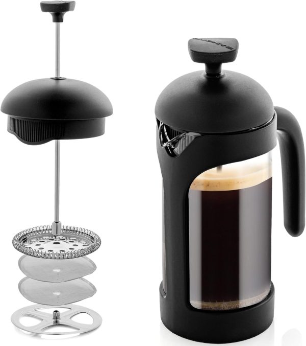 OVENTE French Press Coffee Maker 12 Ounce with Heat Resistant Borosilicate Glass & Stainless Steel 4-Level Filtration System, Portable Cold Brew Coffee Maker for Travel, Camping or Gift, Black FPT12B - Image 47