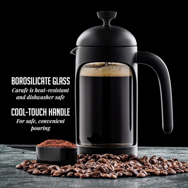 OVENTE French Press Coffee Maker 12 Ounce with Heat Resistant Borosilicate Glass & Stainless Steel 4-Level Filtration System, Portable Cold Brew Coffee Maker for Travel, Camping or Gift, Black FPT12B - Image 48