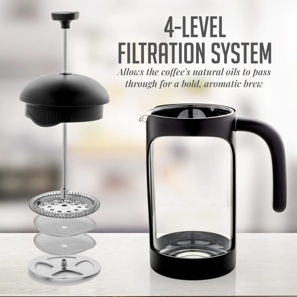 OVENTE French Press Coffee Maker 12 Ounce with Heat Resistant Borosilicate Glass & Stainless Steel 4-Level Filtration System, Portable Cold Brew Coffee Maker for Travel, Camping or Gift, Black FPT12B - Image 49
