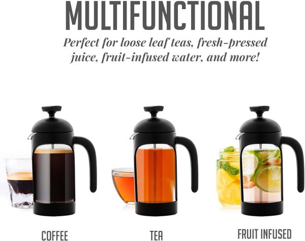 OVENTE French Press Coffee Maker 12 Ounce with Heat Resistant Borosilicate Glass & Stainless Steel 4-Level Filtration System, Portable Cold Brew Coffee Maker for Travel, Camping or Gift, Black FPT12B - Image 53