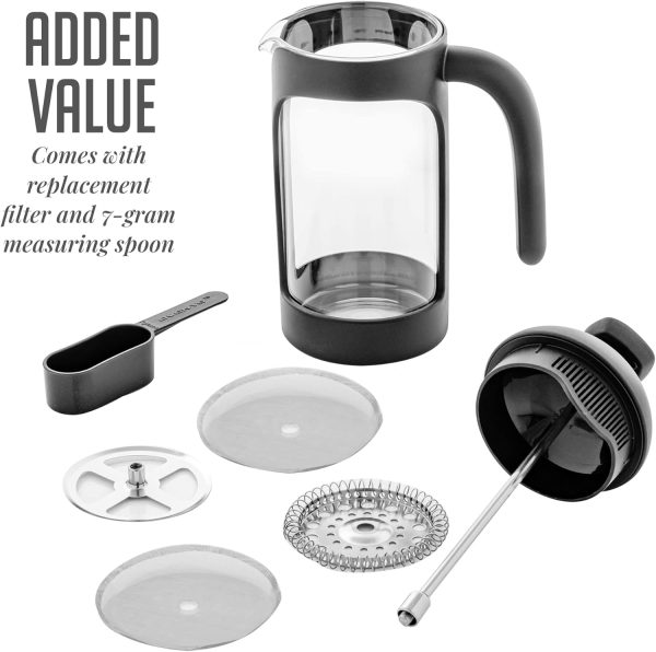 OVENTE French Press Coffee Maker 12 Ounce with Heat Resistant Borosilicate Glass & Stainless Steel 4-Level Filtration System, Portable Cold Brew Coffee Maker for Travel, Camping or Gift, Black FPT12B - Image 54