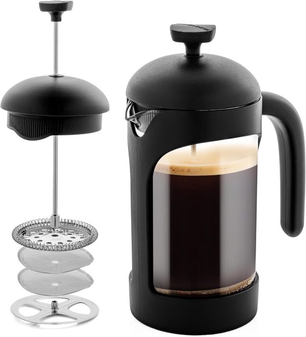 OVENTE French Press Coffee Maker 12 Ounce with Heat Resistant Borosilicate Glass & Stainless Steel 4-Level Filtration System, Portable Cold Brew Coffee Maker for Travel, Camping or Gift, Black FPT12B - Image 56