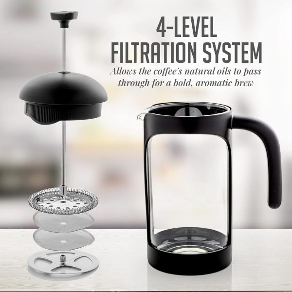 OVENTE French Press Coffee Maker 12 Ounce with Heat Resistant Borosilicate Glass & Stainless Steel 4-Level Filtration System, Portable Cold Brew Coffee Maker for Travel, Camping or Gift, Black FPT12B - Image 58