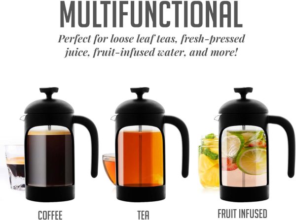 OVENTE French Press Coffee Maker 12 Ounce with Heat Resistant Borosilicate Glass & Stainless Steel 4-Level Filtration System, Portable Cold Brew Coffee Maker for Travel, Camping or Gift, Black FPT12B - Image 62