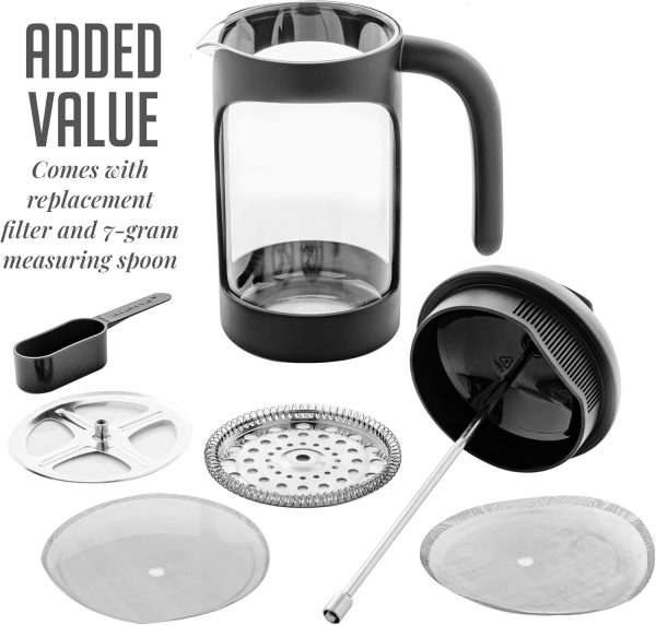 OVENTE French Press Coffee Maker 12 Ounce with Heat Resistant Borosilicate Glass & Stainless Steel 4-Level Filtration System, Portable Cold Brew Coffee Maker for Travel, Camping or Gift, Black FPT12B - Image 63