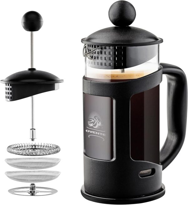 OVENTE French Press Coffee Maker 12 Ounce with Heat Resistant Borosilicate Glass & Stainless Steel 4-Level Filtration System, Portable Cold Brew Coffee Maker for Travel, Camping or Gift, Black FPT12B - Image 65