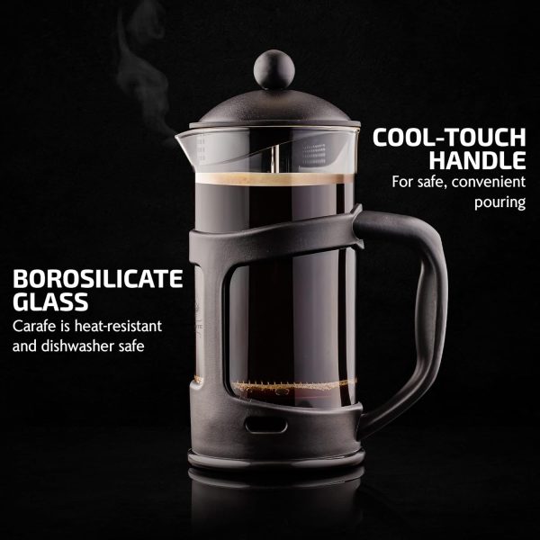 OVENTE French Press Coffee Maker 12 Ounce with Heat Resistant Borosilicate Glass & Stainless Steel 4-Level Filtration System, Portable Cold Brew Coffee Maker for Travel, Camping or Gift, Black FPT12B - Image 66