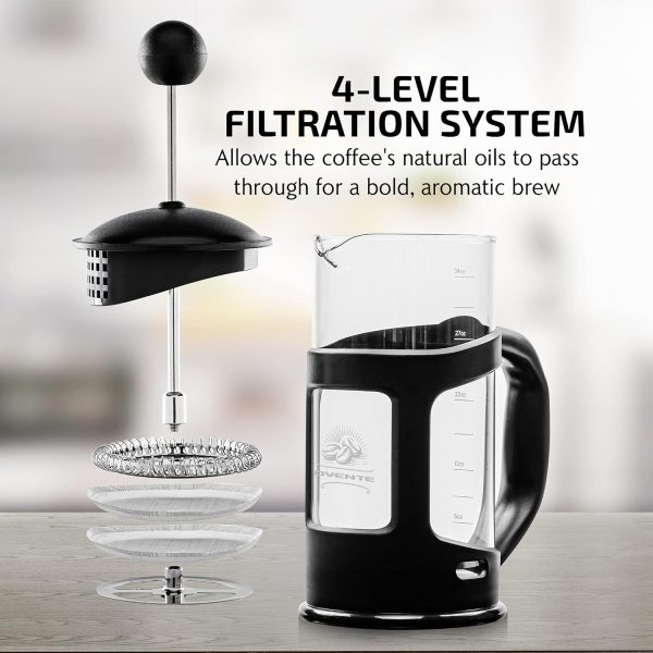 OVENTE French Press Coffee Maker 12 Ounce with Heat Resistant Borosilicate Glass & Stainless Steel 4-Level Filtration System, Portable Cold Brew Coffee Maker for Travel, Camping or Gift, Black FPT12B - Image 67