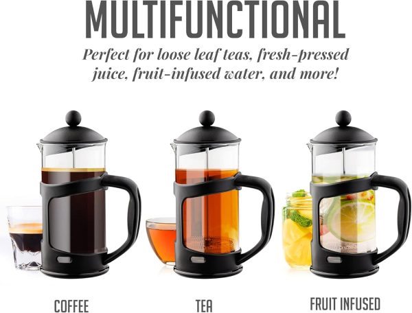 OVENTE French Press Coffee Maker 12 Ounce with Heat Resistant Borosilicate Glass & Stainless Steel 4-Level Filtration System, Portable Cold Brew Coffee Maker for Travel, Camping or Gift, Black FPT12B - Image 69