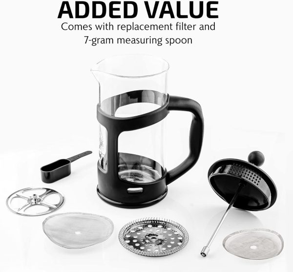 OVENTE French Press Coffee Maker 12 Ounce with Heat Resistant Borosilicate Glass & Stainless Steel 4-Level Filtration System, Portable Cold Brew Coffee Maker for Travel, Camping or Gift, Black FPT12B - Image 71