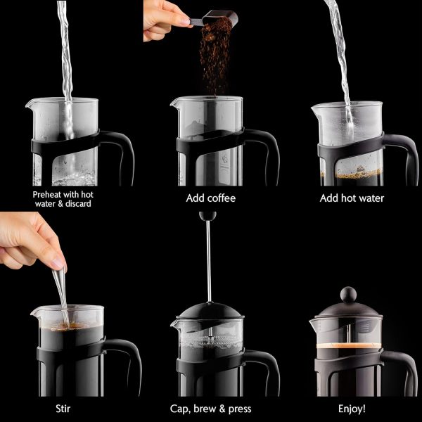 OVENTE French Press Coffee Maker 12 Ounce with Heat Resistant Borosilicate Glass & Stainless Steel 4-Level Filtration System, Portable Cold Brew Coffee Maker for Travel, Camping or Gift, Black FPT12B - Image 72