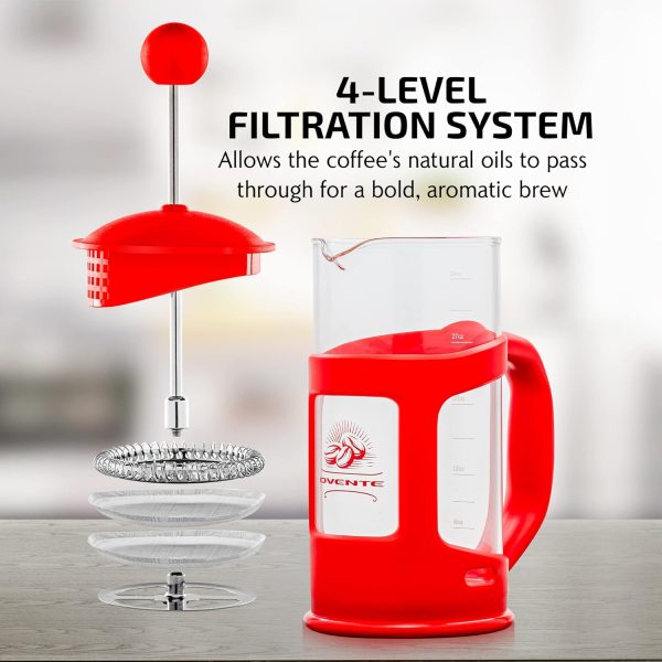 OVENTE French Press Coffee Maker 12 Ounce with Heat Resistant Borosilicate Glass & Stainless Steel 4-Level Filtration System, Portable Cold Brew Coffee Maker for Travel, Camping or Gift, Black FPT12B - Image 76