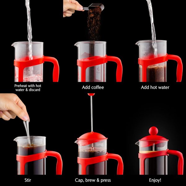 OVENTE French Press Coffee Maker 12 Ounce with Heat Resistant Borosilicate Glass & Stainless Steel 4-Level Filtration System, Portable Cold Brew Coffee Maker for Travel, Camping or Gift, Black FPT12B - Image 81