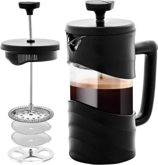 OVENTE French Press Coffee Maker 12 Ounce with Heat Resistant Borosilicate Glass & Stainless Steel 4-Level Filtration System, Portable Cold Brew Coffee Maker for Travel, Camping or Gift, Black FPT12B - Image 83