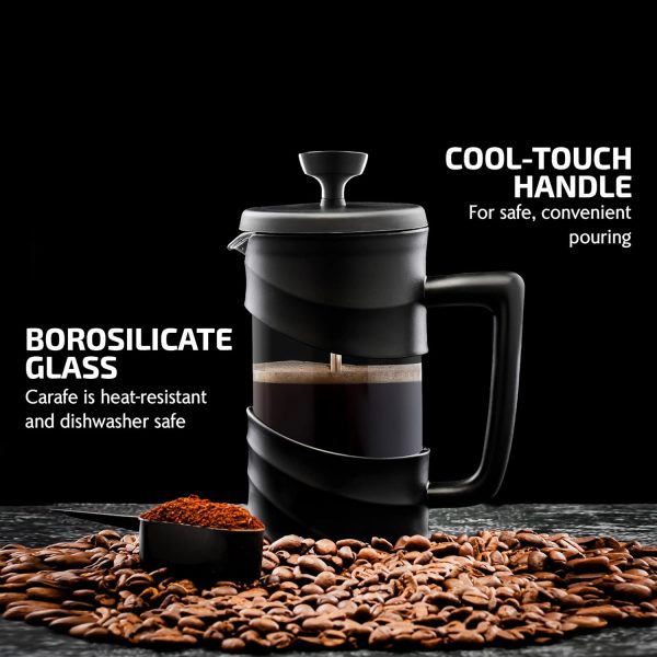 OVENTE French Press Coffee Maker 12 Ounce with Heat Resistant Borosilicate Glass & Stainless Steel 4-Level Filtration System, Portable Cold Brew Coffee Maker for Travel, Camping or Gift, Black FPT12B - Image 84
