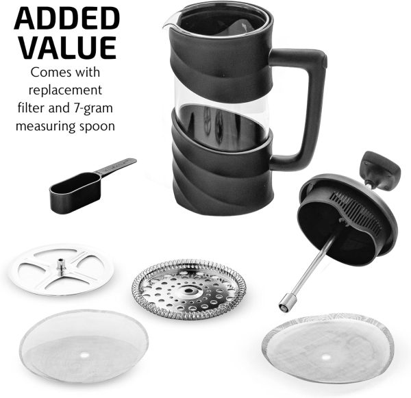 OVENTE French Press Coffee Maker 12 Ounce with Heat Resistant Borosilicate Glass & Stainless Steel 4-Level Filtration System, Portable Cold Brew Coffee Maker for Travel, Camping or Gift, Black FPT12B - Image 88