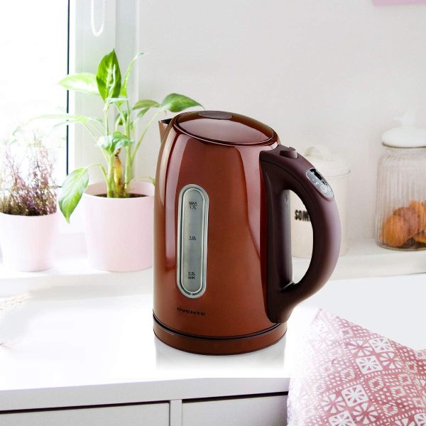 Ovente Electric Stainless Steel Hot Water Kettle 1.7 Liter with 5 Temperature Control & Concealed Heating Element, BPA-Free 1100 Watt Tea Maker with Auto Shut-Off and Keep Warm Setting, Brown KS89BR - Image 4