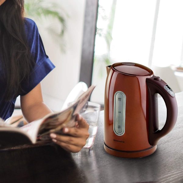Ovente Electric Stainless Steel Hot Water Kettle 1.7 Liter with 5 Temperature Control & Concealed Heating Element, BPA-Free 1100 Watt Tea Maker with Auto Shut-Off and Keep Warm Setting, Brown KS89BR - Image 5