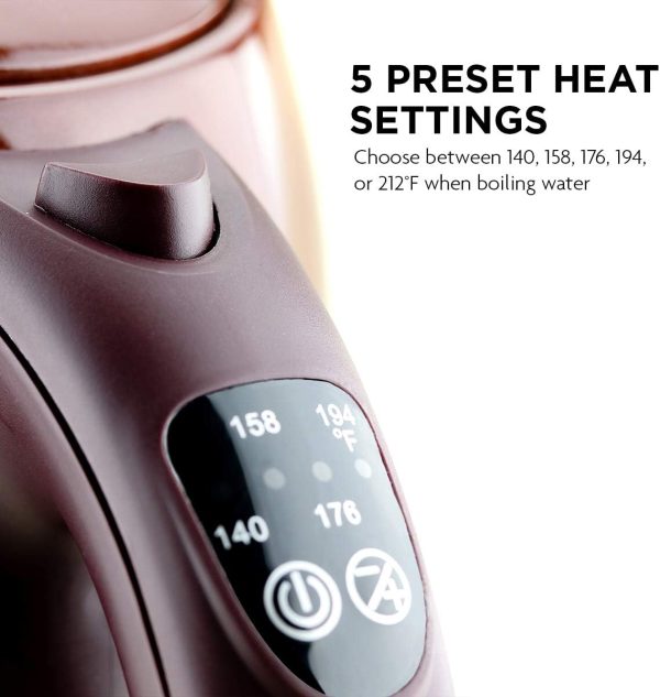 Ovente Electric Stainless Steel Hot Water Kettle 1.7 Liter with 5 Temperature Control & Concealed Heating Element, BPA-Free 1100 Watt Tea Maker with Auto Shut-Off and Keep Warm Setting, Brown KS89BR - Image 6