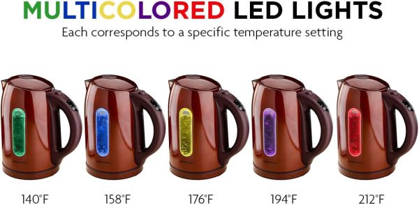 Ovente Electric Stainless Steel Hot Water Kettle 1.7 Liter with 5 Temperature Control & Concealed Heating Element, BPA-Free 1100 Watt Tea Maker with Auto Shut-Off and Keep Warm Setting, Brown KS89BR - Image 7