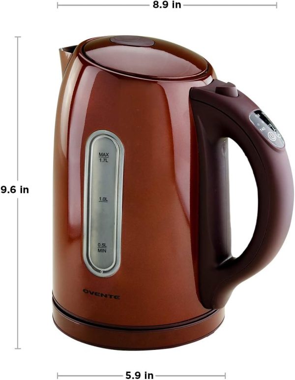 Ovente Electric Stainless Steel Hot Water Kettle 1.7 Liter with 5 Temperature Control & Concealed Heating Element, BPA-Free 1100 Watt Tea Maker with Auto Shut-Off and Keep Warm Setting, Brown KS89BR - Image 9
