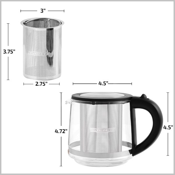 OVENTE 1.7L Electric Kettle and Tea Maker Pot Combo, 1500W BPA Free Water Boiler Heater with Easy to Fill Lid, 27oz Borosilicate Glass Teapot, Removable Stainless Steel Infuser, Silver KG612S + FGK27B - Image 8