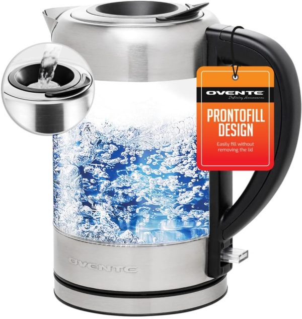OVENTE 1.7L Electric Kettle and Tea Maker Pot Combo, 1500W BPA Free Water Boiler Heater with Easy to Fill Lid, 27oz Borosilicate Glass Teapot, Removable Stainless Steel Infuser, Silver KG612S + FGK27B - Image 9