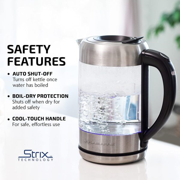 OVENTE 1.7L Electric Kettle and Tea Maker Pot Combo, 1500W BPA Free Water Boiler Heater with Easy to Fill Lid, 27oz Borosilicate Glass Teapot, Removable Stainless Steel Infuser, Silver KG612S + FGK27B - Image 11