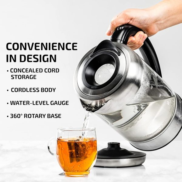 OVENTE 1.7L Electric Kettle and Tea Maker Pot Combo, 1500W BPA Free Water Boiler Heater with Easy to Fill Lid, 27oz Borosilicate Glass Teapot, Removable Stainless Steel Infuser, Silver KG612S + FGK27B - Image 12