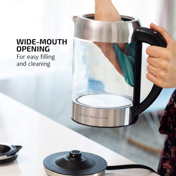 OVENTE 1.7L Electric Kettle and Tea Maker Pot Combo, 1500W BPA Free Water Boiler Heater with Easy to Fill Lid, 27oz Borosilicate Glass Teapot, Removable Stainless Steel Infuser, Silver KG612S + FGK27B - Image 15