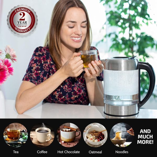OVENTE 1.7L Electric Kettle and Tea Maker Pot Combo, 1500W BPA Free Water Boiler Heater with Easy to Fill Lid, 27oz Borosilicate Glass Teapot, Removable Stainless Steel Infuser, Silver KG612S + FGK27B - Image 16