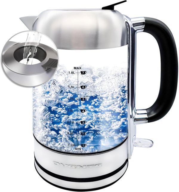 OVENTE 1.7L Electric Kettle and Tea Maker Pot Combo, 1500W BPA Free Water Boiler Heater with Easy to Fill Lid, 27oz Borosilicate Glass Teapot, Removable Stainless Steel Infuser, Silver KG612S + FGK27B - Image 17