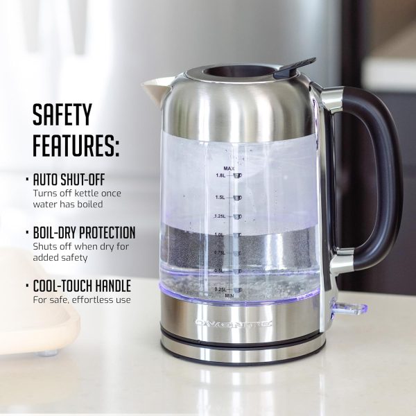 OVENTE 1.7L Electric Kettle and Tea Maker Pot Combo, 1500W BPA Free Water Boiler Heater with Easy to Fill Lid, 27oz Borosilicate Glass Teapot, Removable Stainless Steel Infuser, Silver KG612S + FGK27B - Image 19