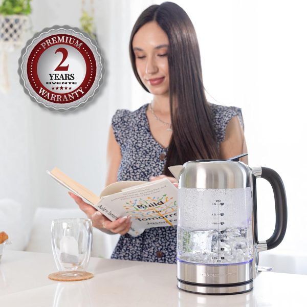OVENTE 1.7L Electric Kettle and Tea Maker Pot Combo, 1500W BPA Free Water Boiler Heater with Easy to Fill Lid, 27oz Borosilicate Glass Teapot, Removable Stainless Steel Infuser, Silver KG612S + FGK27B - Image 24
