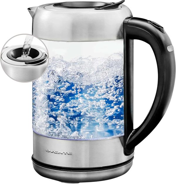 OVENTE 1.7L Electric Kettle and Tea Maker Pot Combo, 1500W BPA Free Water Boiler Heater with Easy to Fill Lid, 27oz Borosilicate Glass Teapot, Removable Stainless Steel Infuser, Silver KG612S + FGK27B - Image 25