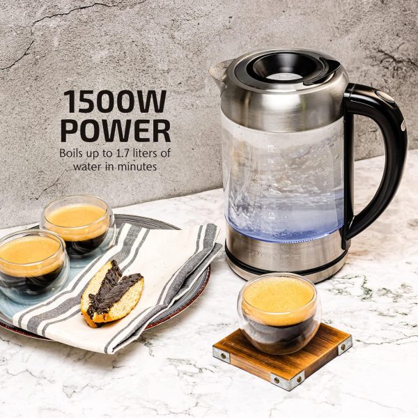 OVENTE 1.7L Electric Kettle and Tea Maker Pot Combo, 1500W BPA Free Water Boiler Heater with Easy to Fill Lid, 27oz Borosilicate Glass Teapot, Removable Stainless Steel Infuser, Silver KG612S + FGK27B - Image 27