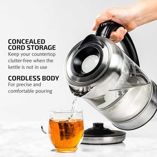 OVENTE 1.7L Electric Kettle and Tea Maker Pot Combo, 1500W BPA Free Water Boiler Heater with Easy to Fill Lid, 27oz Borosilicate Glass Teapot, Removable Stainless Steel Infuser, Silver KG612S + FGK27B - Image 29